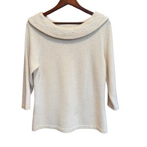 VTG Field Gear Cream Lambswool Rabbit Hair Beaded Portrait Collar Sweater L